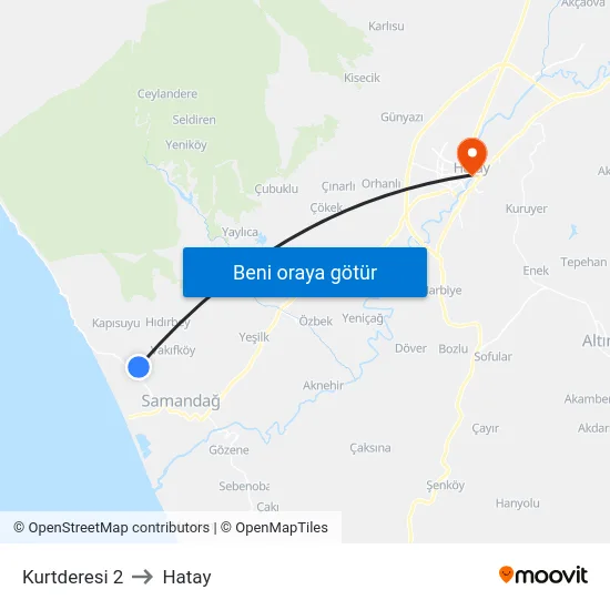 Kurtderesi 2 to Hatay map