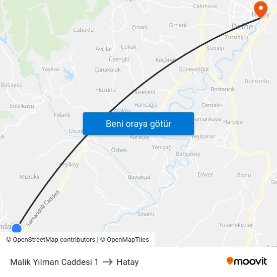 Malik Yılman Caddesi 1 to Hatay map