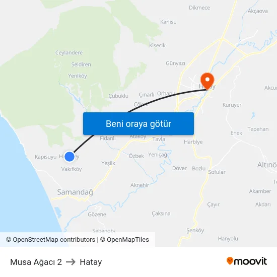 Musa Ağacı 2 to Hatay map