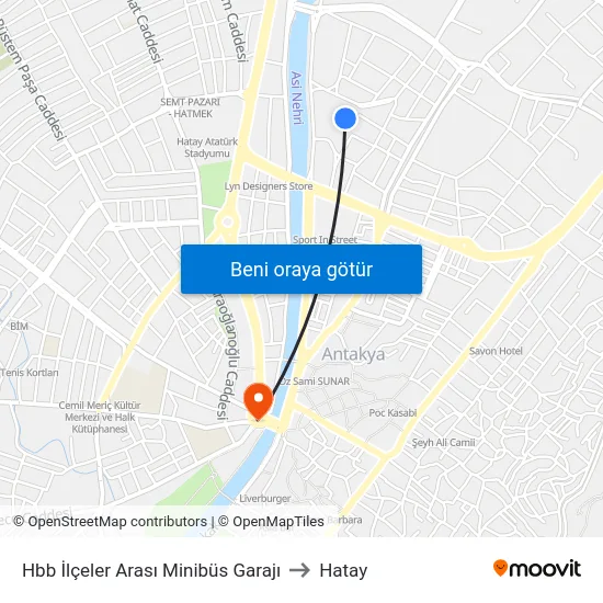 Hbb İlçeler Arası Minibüs Garajı to Hatay map