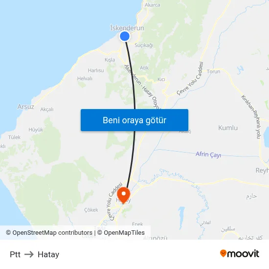 Ptt to Hatay map