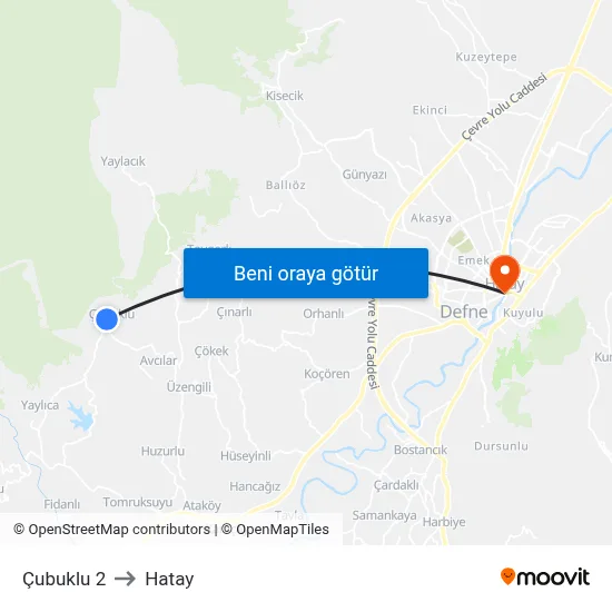 Çubuklu 2 to Hatay map