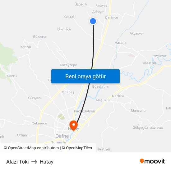 Alazi Toki to Hatay map