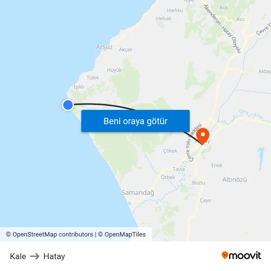 Kale to Hatay map