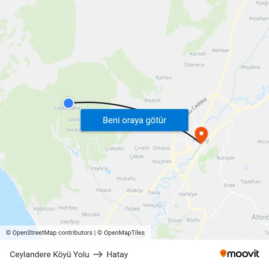 Ceylandere Köyü Yolu to Hatay map