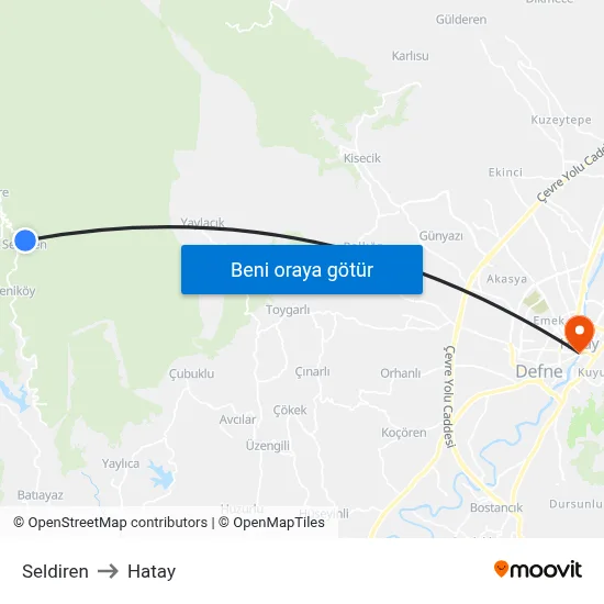 Seldiren to Hatay map