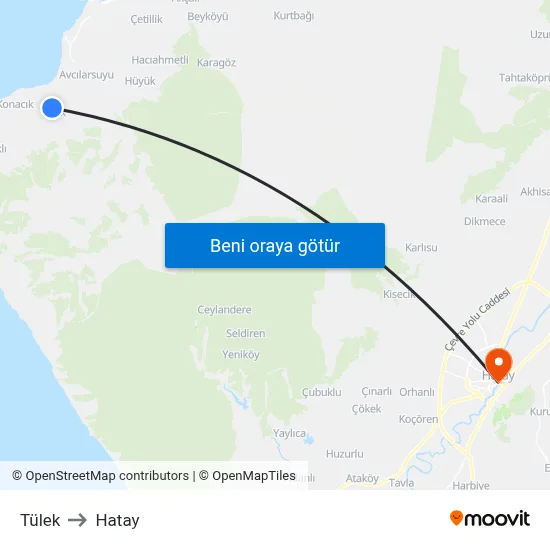 Tülek to Hatay map