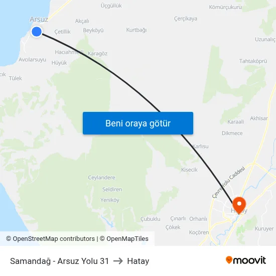Samandağ - Arsuz Yolu 31 to Hatay map