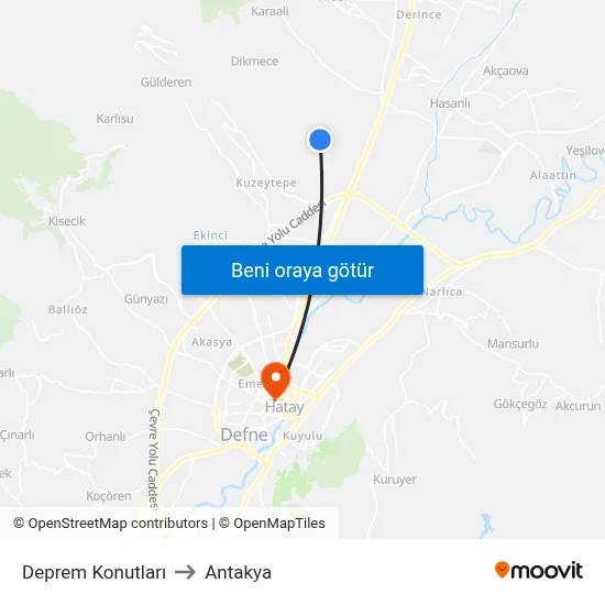 Deprem Konutları to Antakya map
