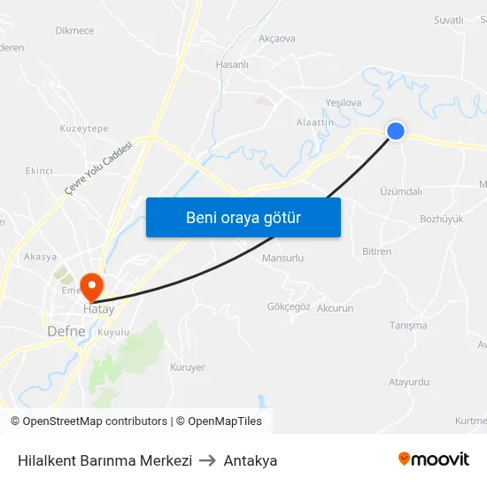 Hilalkent Barınma Merkezi to Antakya map