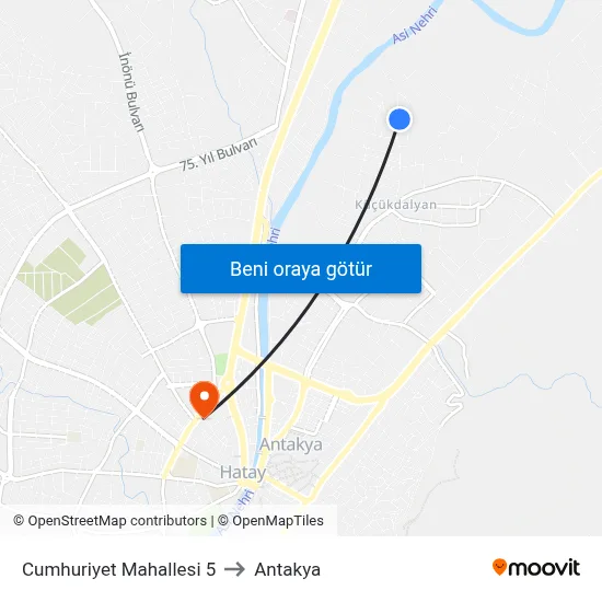 Cumhuriyet Mahallesi 5 to Antakya map