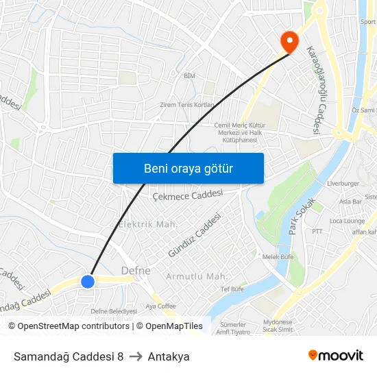 Samandağ Caddesi 8 to Antakya map