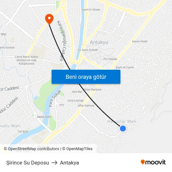 Şirince Su Deposu to Antakya map