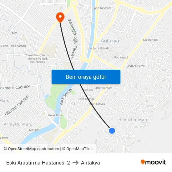 Eski Araştırma Hastanesi 2 to Antakya map