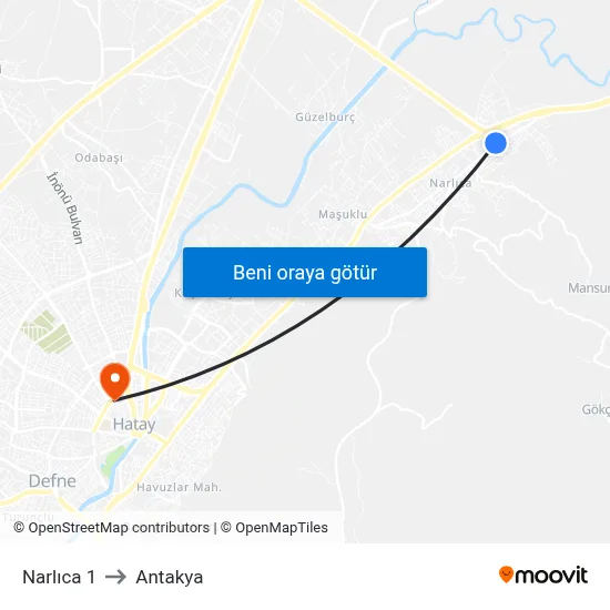 Narlıca 1 to Antakya map