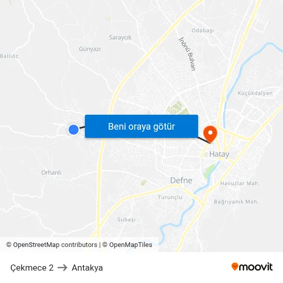 Çekmece 2 to Antakya map