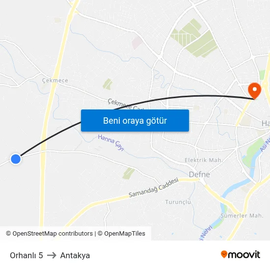 Orhanlı 5 to Antakya map