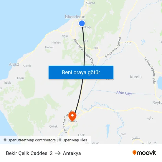 Bekir Çelik Caddesi 2 to Antakya map