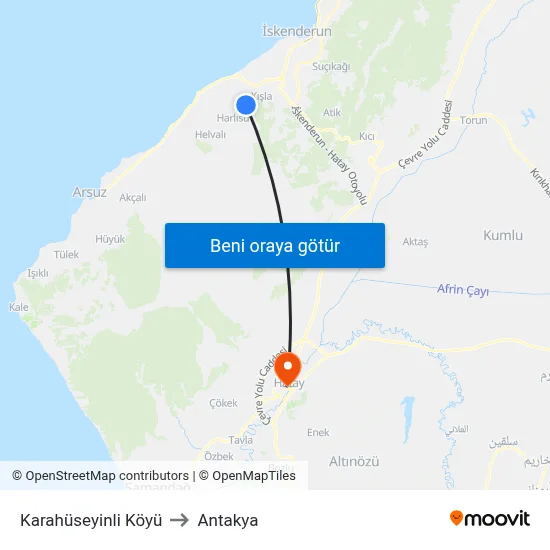 Karahüseyinli Köyü to Antakya map