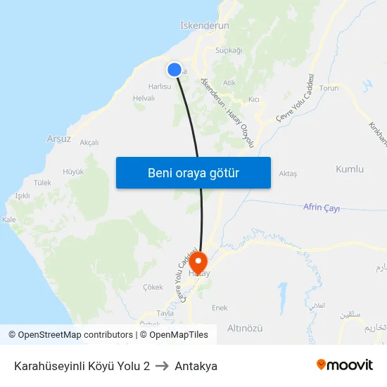 Karahüseyinli Köyü Yolu 2 to Antakya map