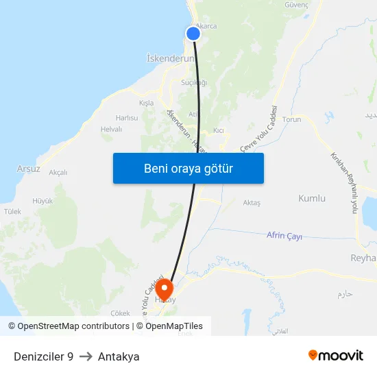 Denizciler 9 to Antakya map