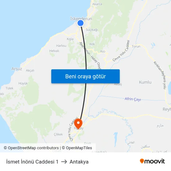 İsmet İnönü Caddesi 1 to Antakya map