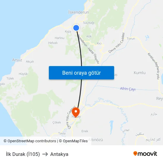 İlk Durak (İ105) to Antakya map