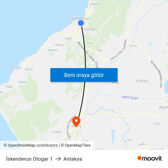 İskenderun Otogar 1 to Antakya map