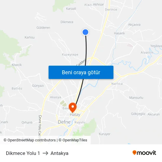 Dikmece Yolu 1 to Antakya map