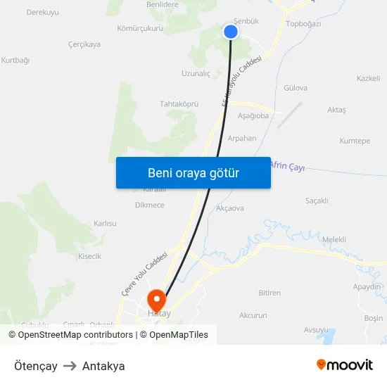 Ötençay to Antakya map