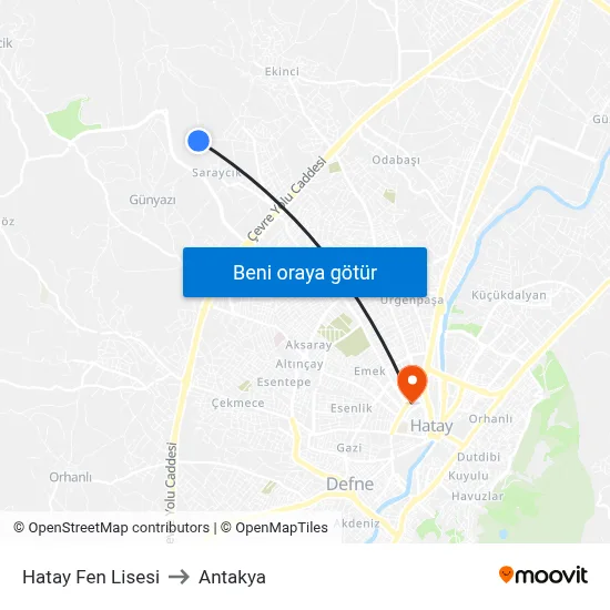 Hatay Fen Lisesi to Antakya map