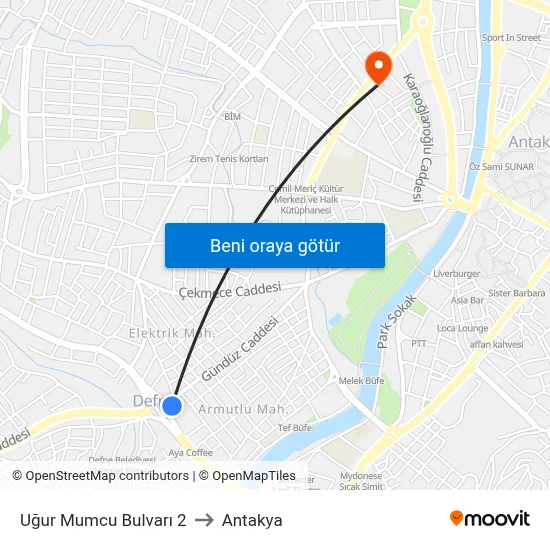 Uğur Mumcu Bulvarı 2 to Antakya map