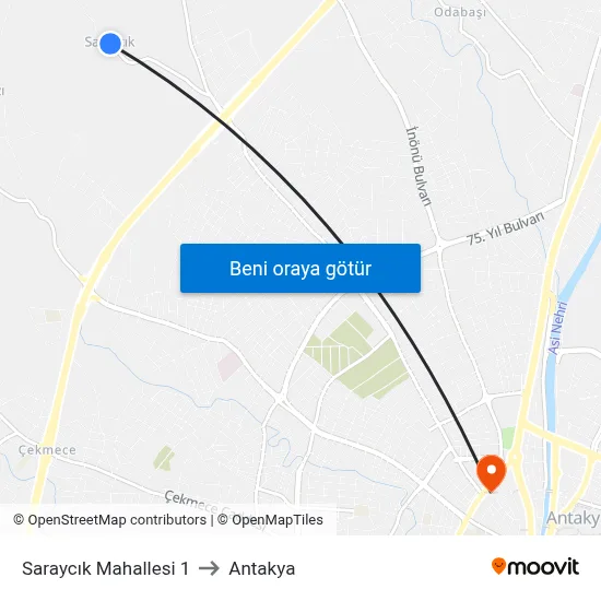 Saraycık Mahallesi 1 to Antakya map
