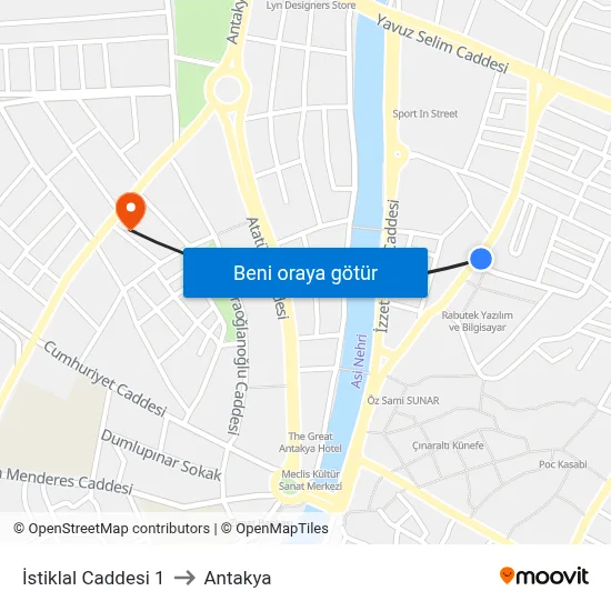 İstiklal Caddesi 1 to Antakya map
