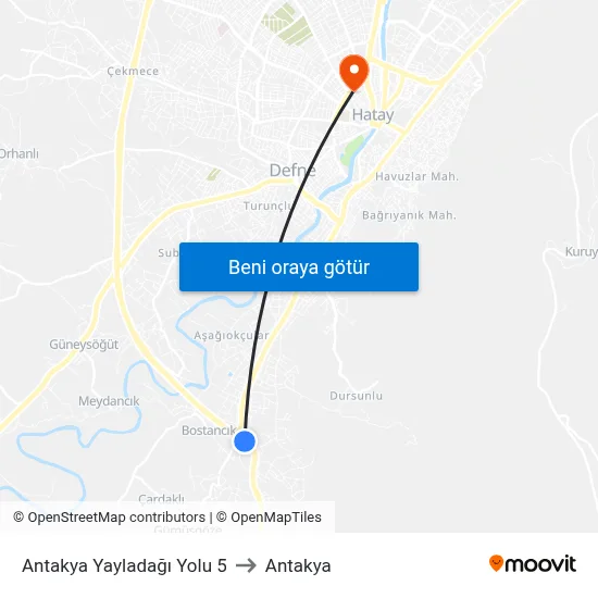Antakya Yayladağı Yolu 5 to Antakya map