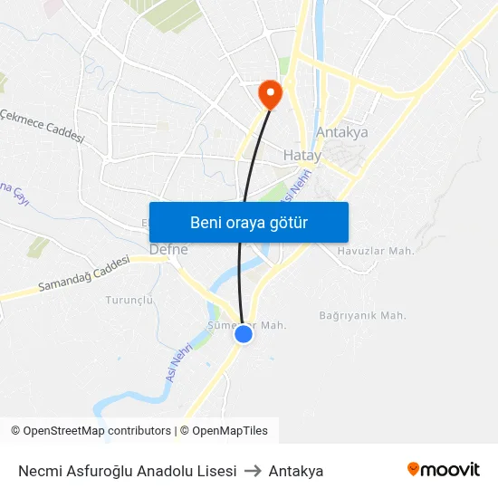 Necmi Asfuroğlu Anadolu Lisesi to Antakya map