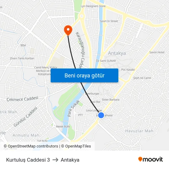 Kurtuluş Caddesi 3 to Antakya map