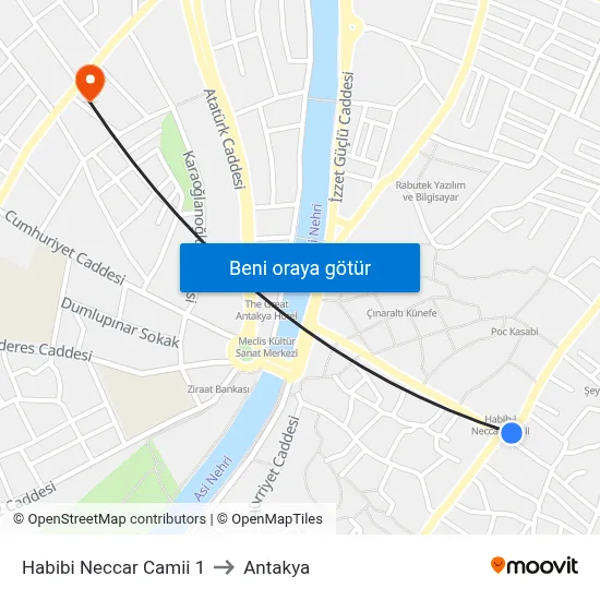 Habibi Neccar Camii 1 to Antakya map