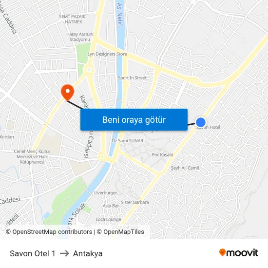 Savon Otel 1 to Antakya map