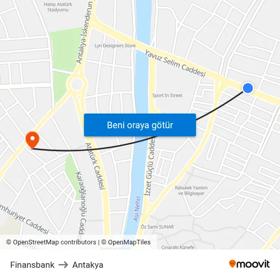 Finansbank to Antakya map