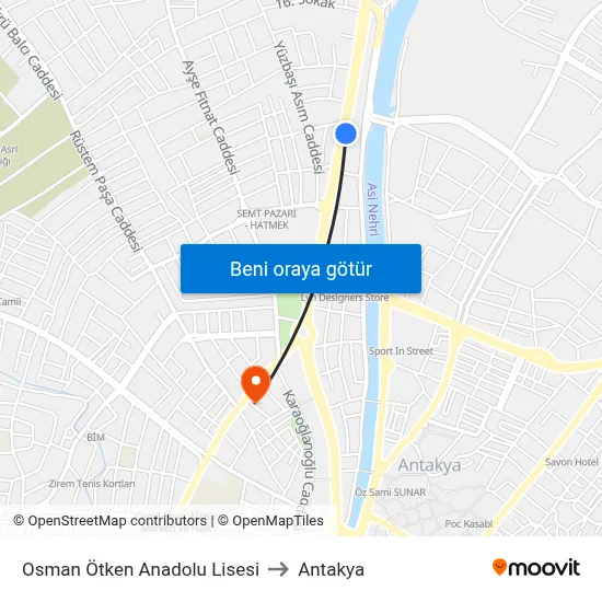 Osman Ötken Anadolu Lisesi to Antakya map