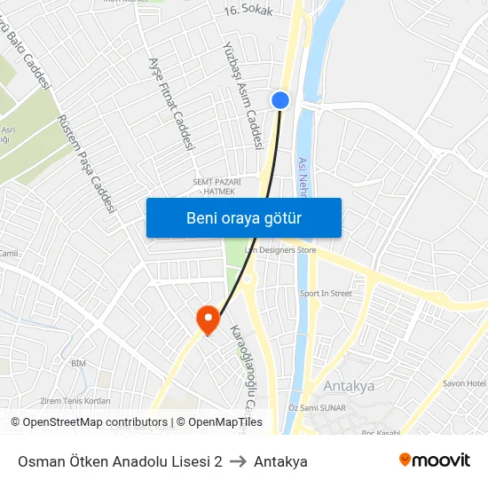 Osman Ötken Anadolu Lisesi 2 to Antakya map