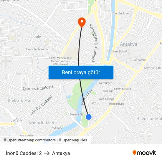 İnönü Caddesi 2 to Antakya map