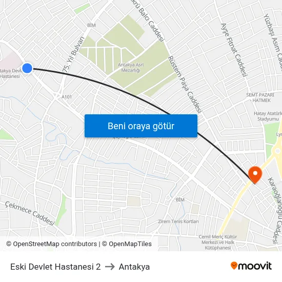 Eski Devlet Hastanesi 2 to Antakya map