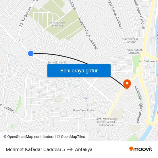 Mehmet Kafadar Caddesi 5 to Antakya map