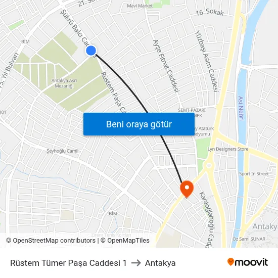 Rüstem Tümer Paşa Caddesi 1 to Antakya map