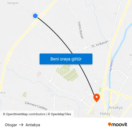 Otogar to Antakya map