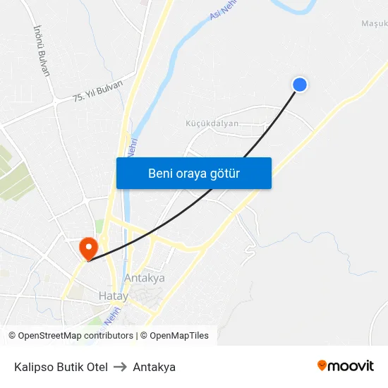 Kalipso Butik Otel to Antakya map
