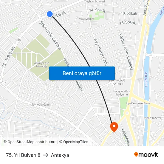75. Yıl Bulvarı 8 to Antakya map