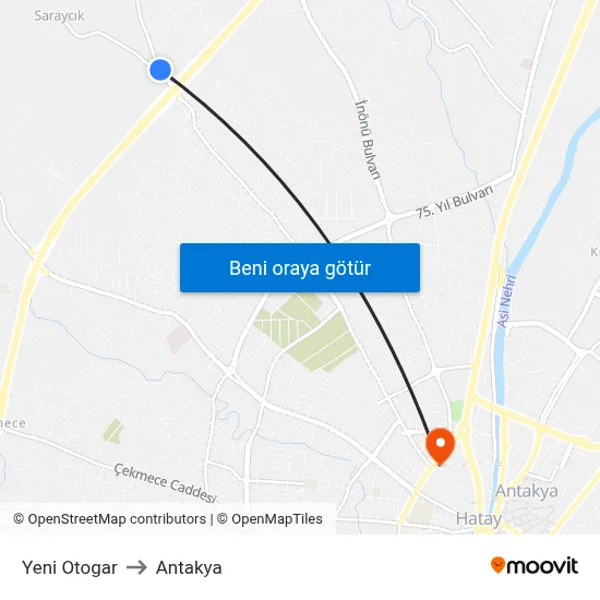 Yeni Otogar to Antakya map